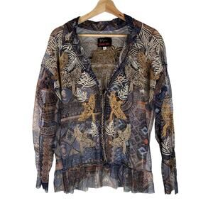 Johnny Was Noemie Sheer Long Sleeve Button-Down Blouse Size S Artsy Eccentric